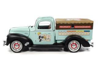 Ford Property Management Truck 1940 Monopoly with Resin Figure, Light Green & Flat Black with Monopoly Graphics Auto World 1:18